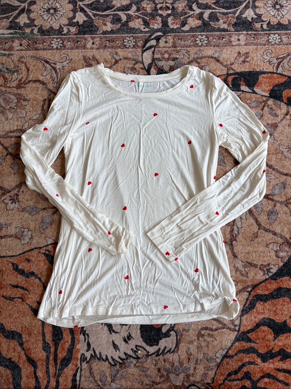 Cynthia Rowley Cream Long-Sleeve Tee with Red Heart Accents